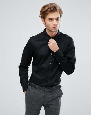 mens black sateen shirt