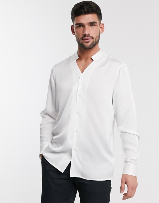 ASOS DESIGN Premium slim fit sateen shirt with notch collar detail