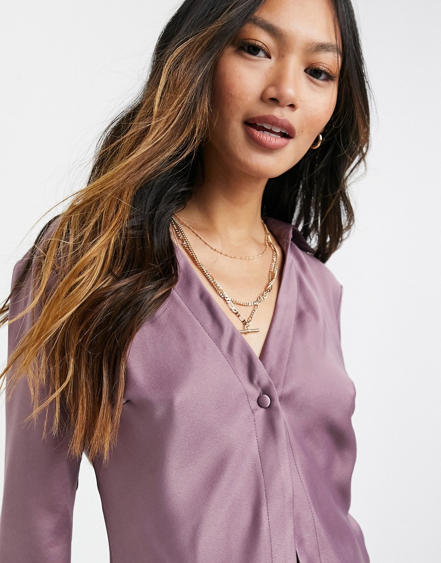 ASOS DESIGN slim fit satin shirt in lilac-No color