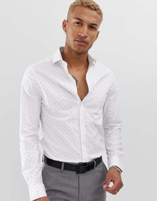 ASOS DESIGN slim fit shirt in red & blue dot print ASOS