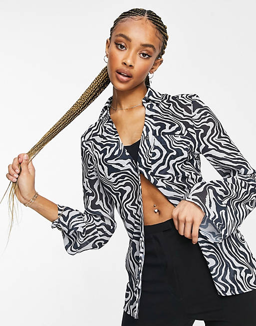 Tops Shirts & Blouses/slim fit shirt in zebra animal print with pocket 