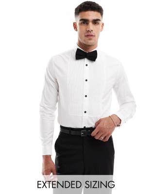 Asos Design Slim Fit Shirt With Pleated Bib Detail In White