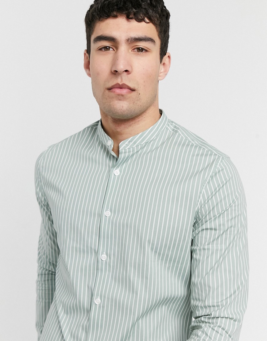 ASOS DESIGN slim fit shirt with vertical stripe in sage green
