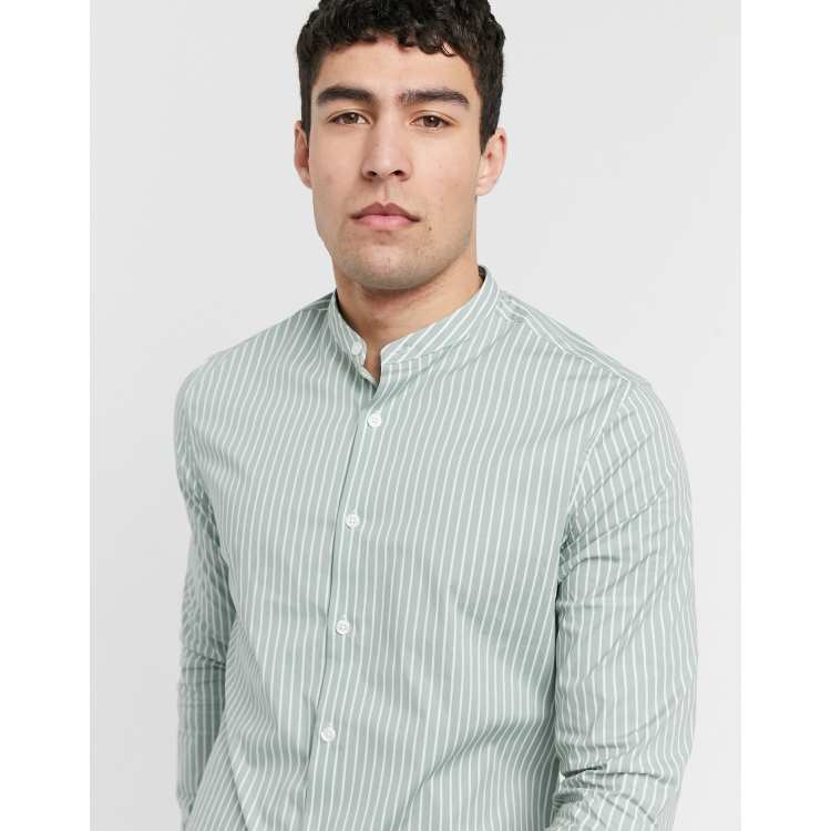 ASOS DESIGN slim fit shirt with vertical stripe in sage green | ASOS