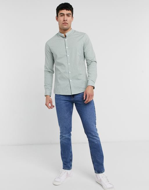 ASOS DESIGN slim fit shirt with vertical stripe in sage green | ASOS