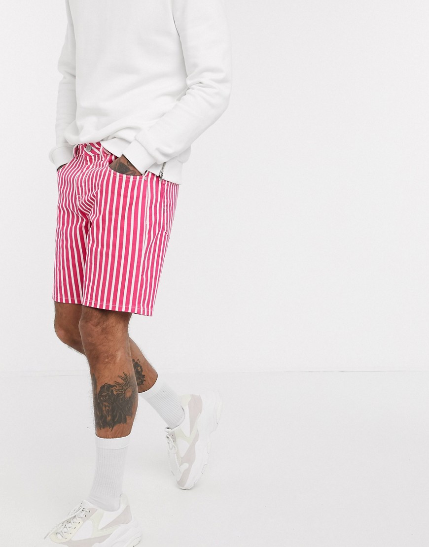 ASOS DESIGN - Slim-fit short in roze met witte strepen-Zwart