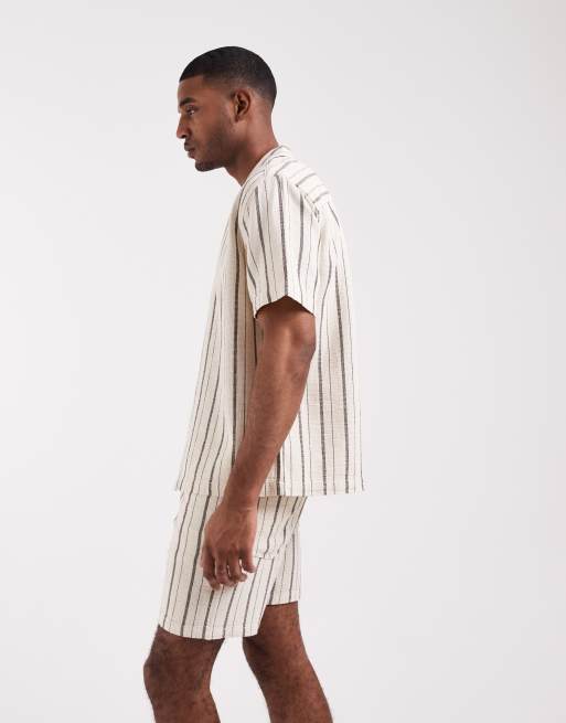 ASOS DESIGN slim fit shorts in mid length in black and white stripe - part of a set, 4 of 5
