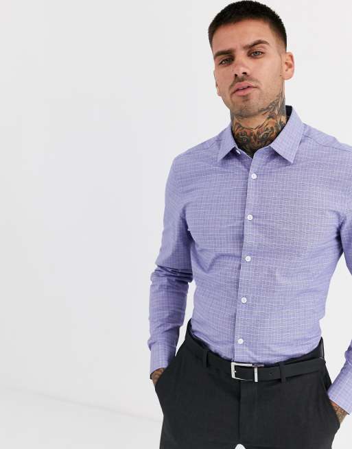 ASOS DESIGN slim fit smart pow check shirt in blue