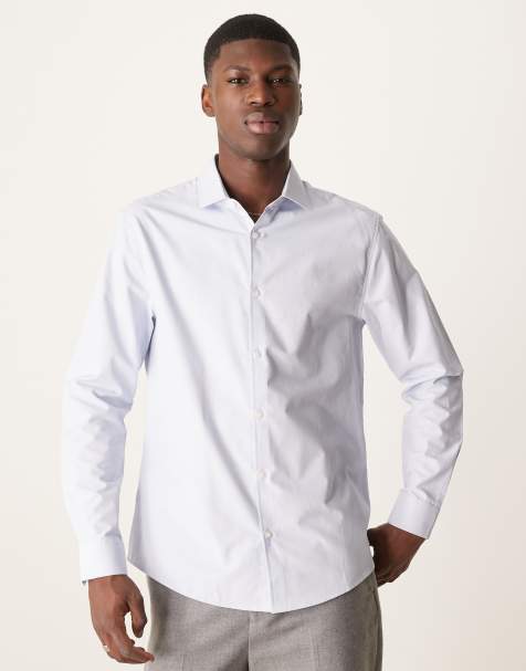 ASOS DESIGN slim fit smart shirt in blue texture - view 1