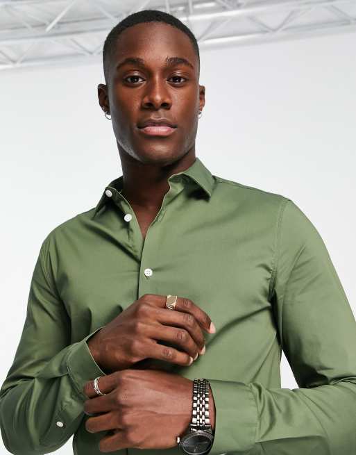 ASOS DESIGN slim fit smart shirt in khaki