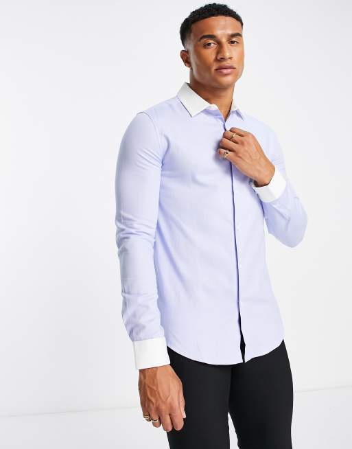 ASOS DESIGN slim fit smart shirt in textured fabric with contrast