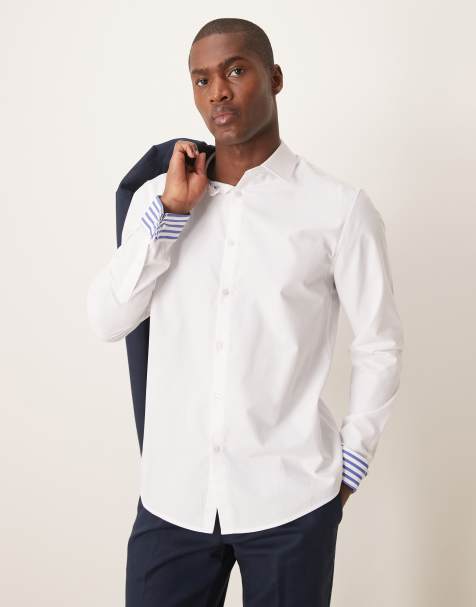 ASOS DESIGN slim fit smart shirt with contrast cuff in white texture - view 1