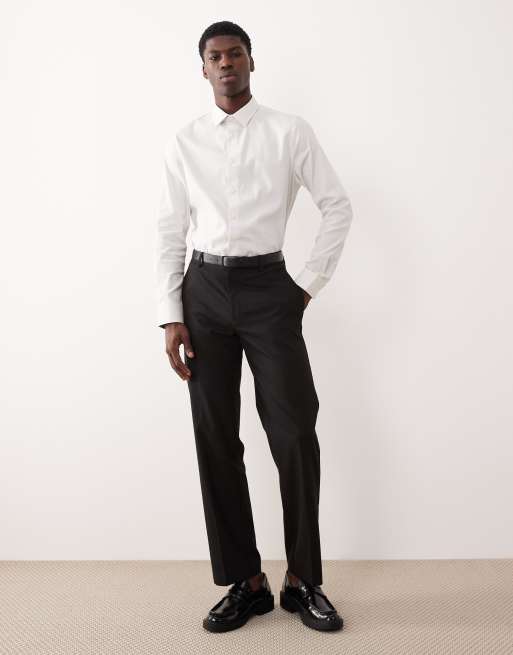 ASOS DESIGN slim fit smart shirt with dobby texture in neutral, 2 of 5