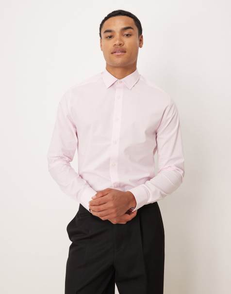 ASOS DESIGN slim fit smart shirt with dobby texture in pink