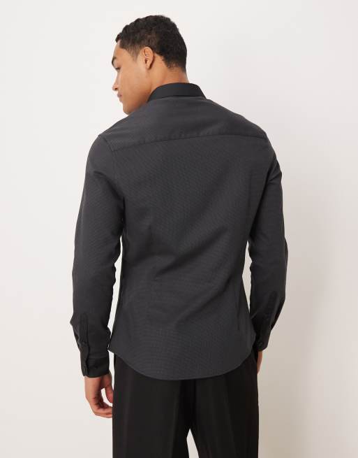 ASOS DESIGN slim fit smart shirt with texture in black, 3 of 5