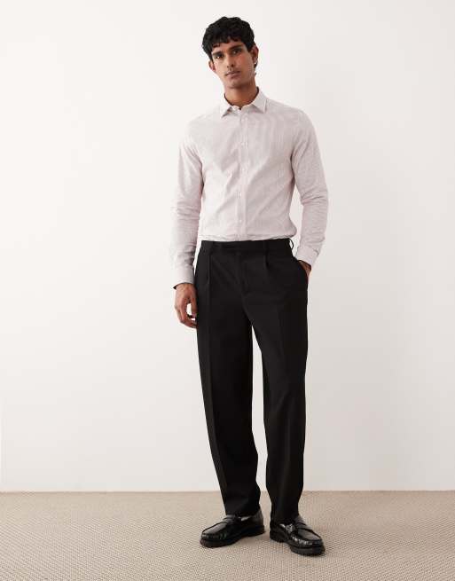 ASOS DESIGN slim fit smart stripe shirt in burgundy, 2 of 5