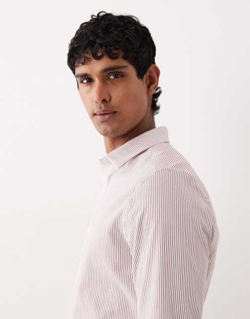 ASOS DESIGN slim fit smart stripe shirt in burgundy, 4 of 5