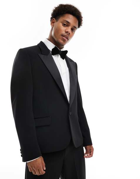 ASOS DESIGN – Slim-Fit-Smokingjacke in Schwarz mit Satin-Revers - view 1