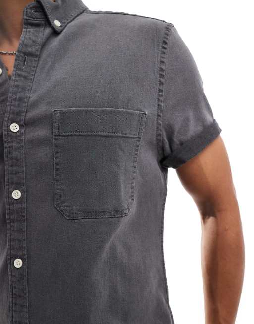 ASOS DESIGN slim fit stretch denim shirt in washed black