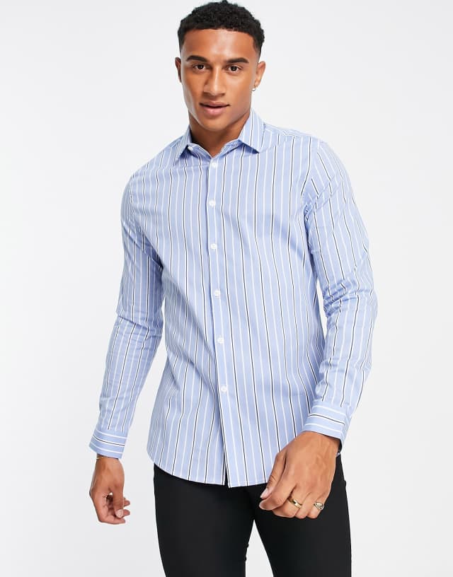 ASOS DESIGN slim fit stripe shirt in blue