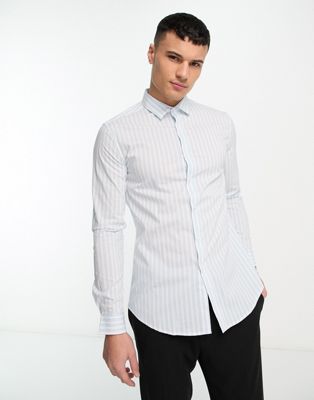 ASOS DESIGN slim fit stripe shirt in blue - ASOS Price Checker