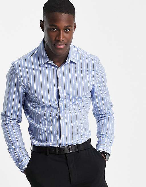 Men slim fit stripe shirt in blue 