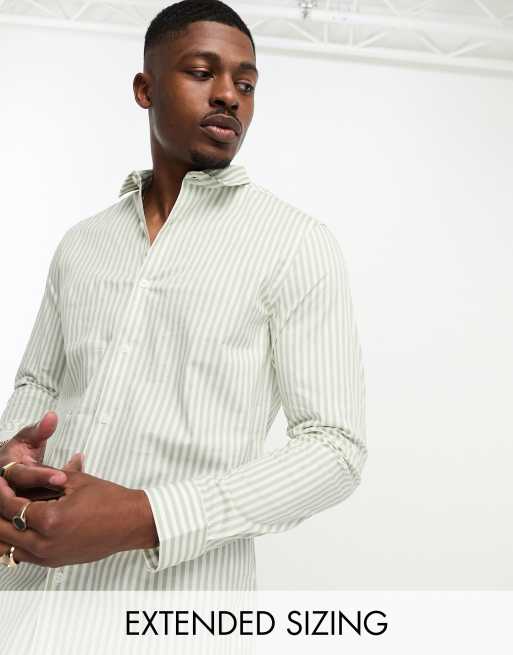 Slim Fit Green Stripes Dress Shirt