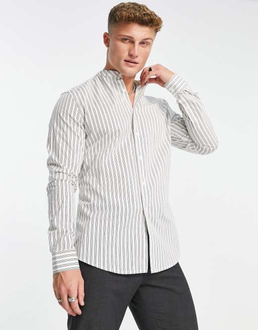 ASOS DESIGN slim fit stripe shirt in white/black