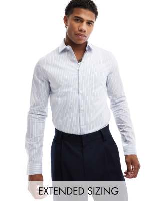 Asos Design Slim Fit Stripe Work Shirt In Blue And White