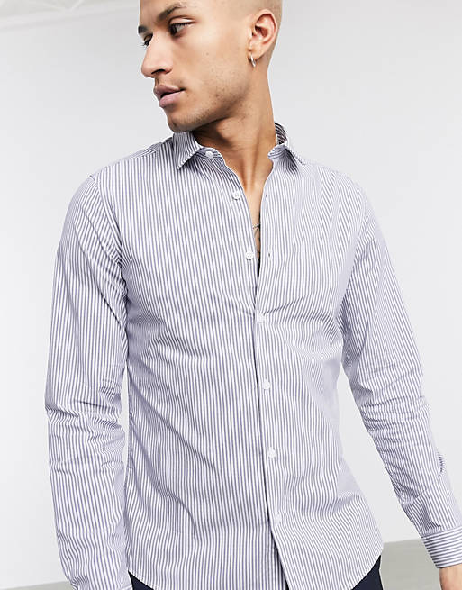 Shirts slim fit stripe work shirt in blue 