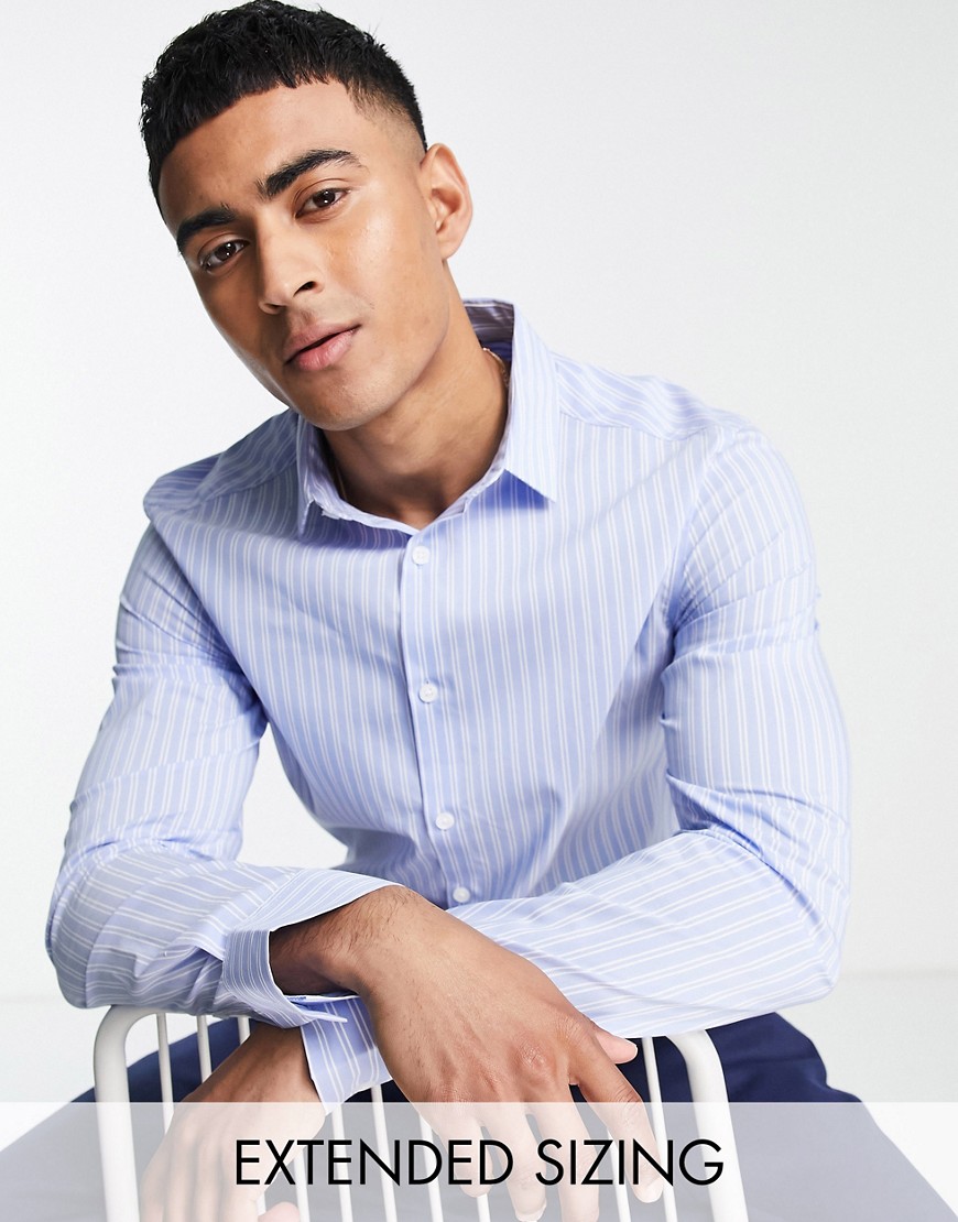 ASOS DESIGN slim fit stripe work shirt in light blue