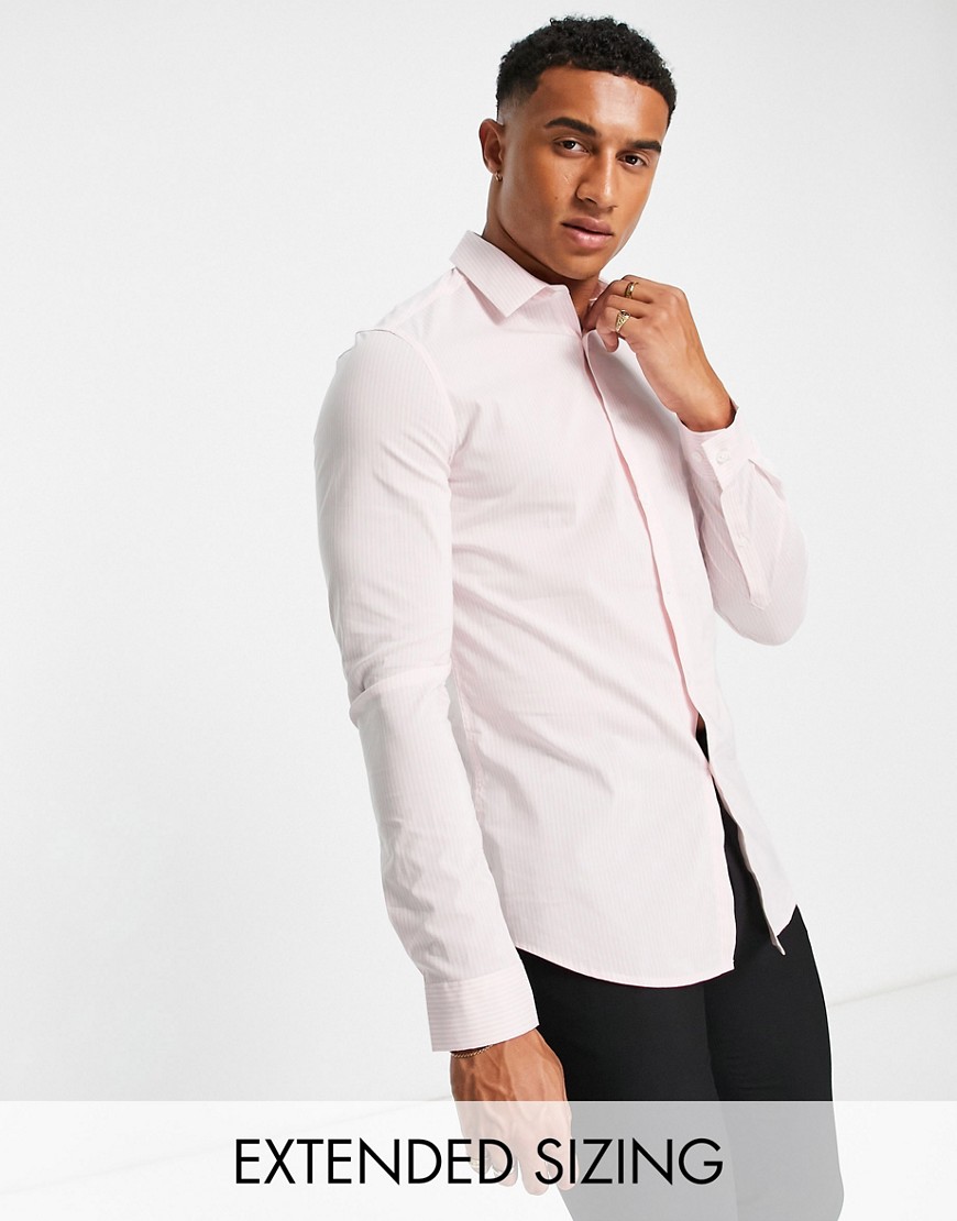 ASOS DESIGN slim fit stripe work shirt in light pink