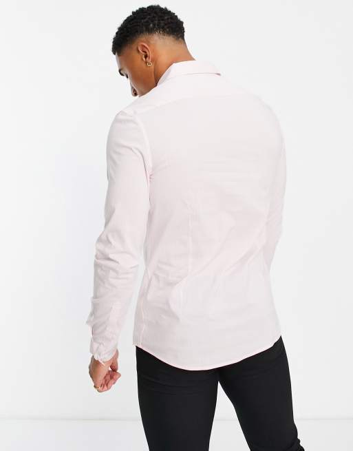 ASOS DESIGN slim fit stripe work shirt in light pink, 2 of 4