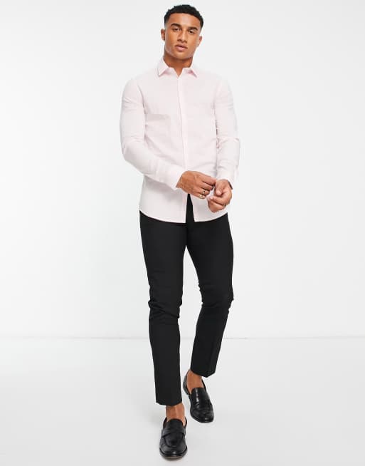 ASOS DESIGN slim fit stripe work shirt in light pink, 3 of 4