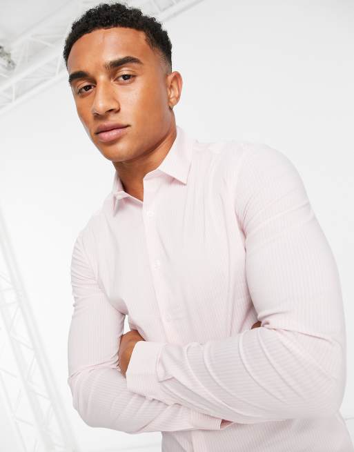 ASOS DESIGN slim fit stripe work shirt in light pink | ASOS