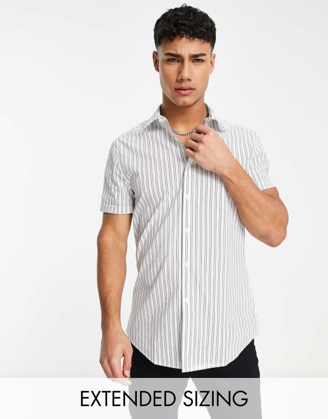 ASOS DESIGN slim fit stripe work shirt in white