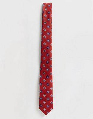ASOS DESIGN - Slim-fit stropdas met geometrische print in roestbruin-Oranje