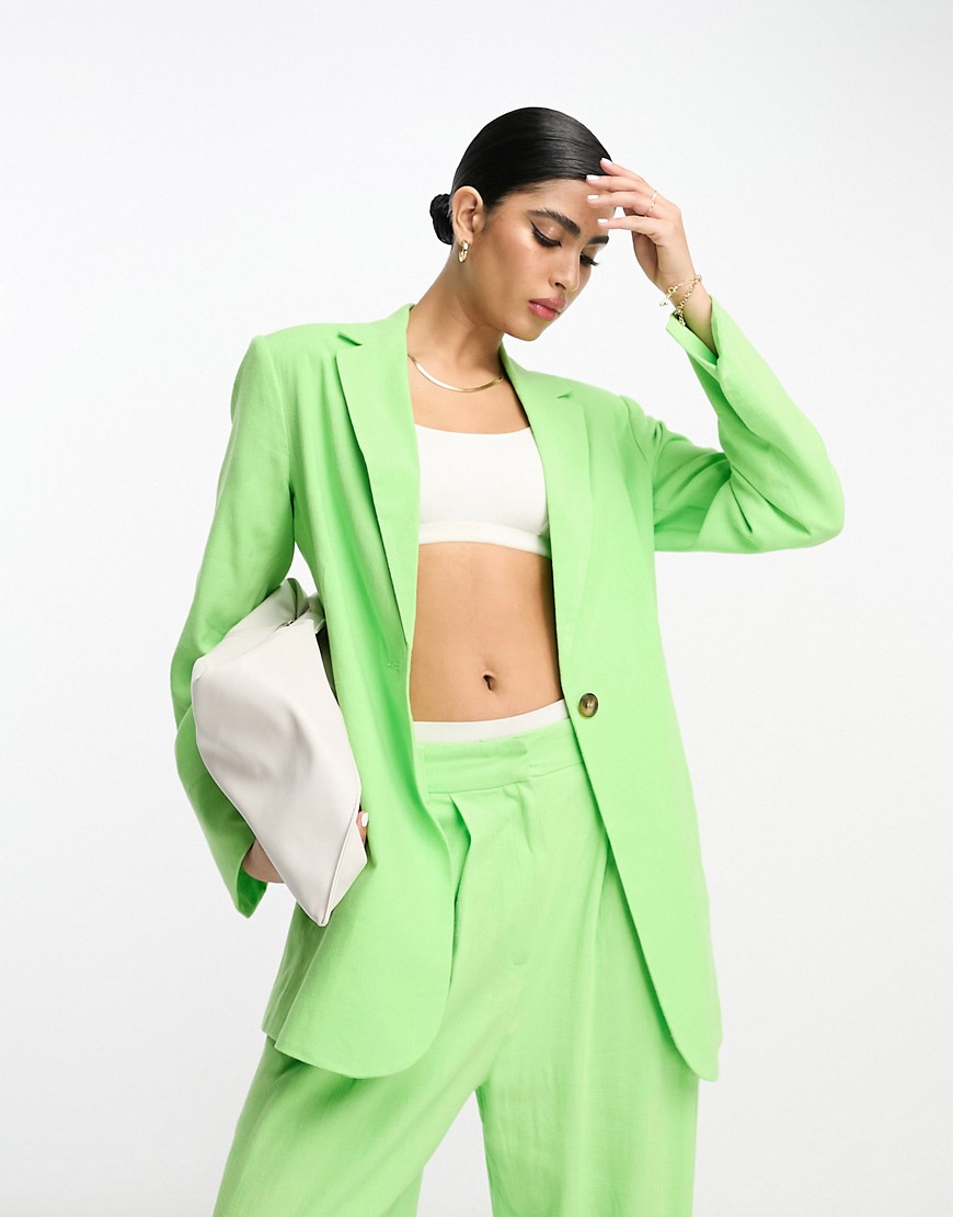 ASOS DESIGN slim fit suit blazer with linen in green