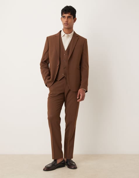 ASOS DESIGN slim fit suit in brown - view 1