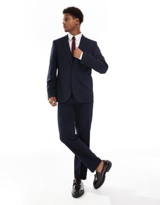 18725 Navy Slim Fit Patterned Suit