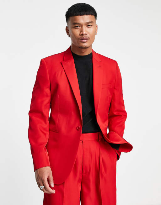 Mens red slim fit on sale suit