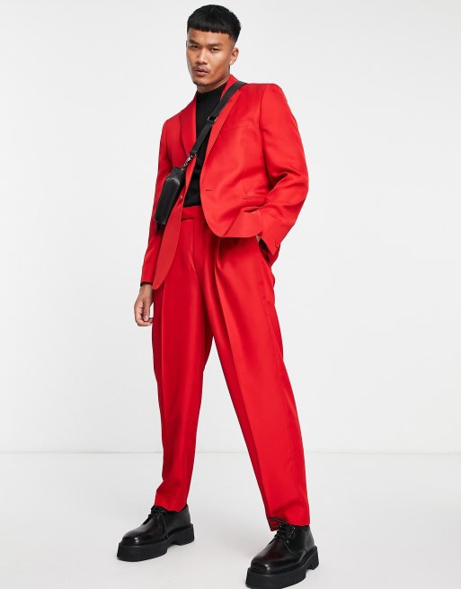 Mens red slim deals fit suit