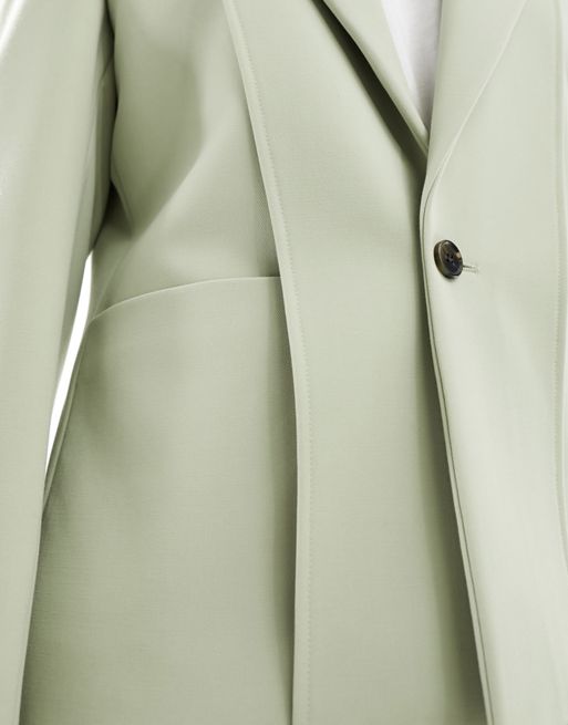 ASOS DESIGN slim fit suit jacket with panel detail in sage green