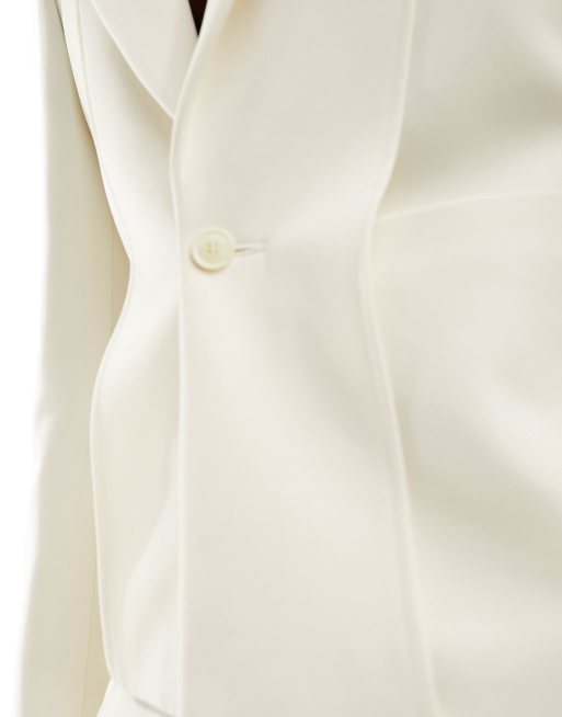 ASOS DESIGN slim fit suit jacket with panel detail in white
