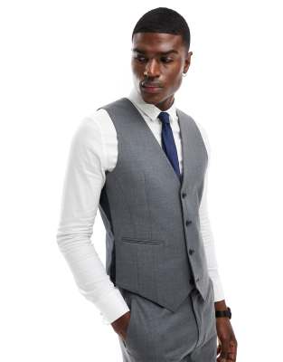 Asos Design Slim Fit Suit Vest With Wool In Charcoal-gray