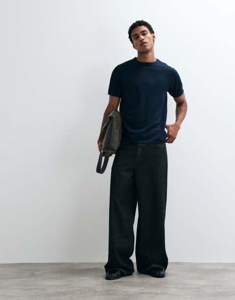 ASOS DESIGN slim-fit T-shirt in marineblauw met nette wafelstructuur - view 1