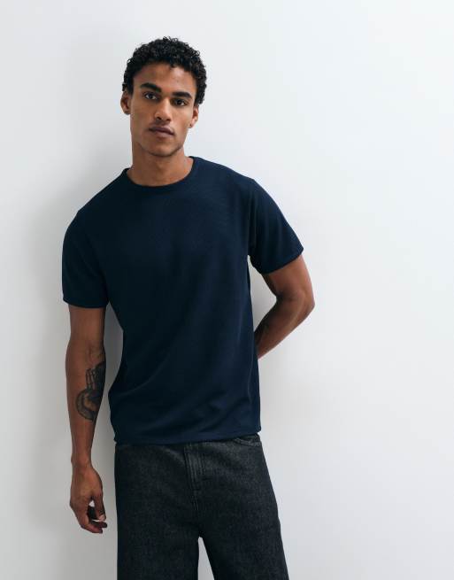ASOS DESIGN slim fit t-shirt in navy smart waffle, 2 of 5