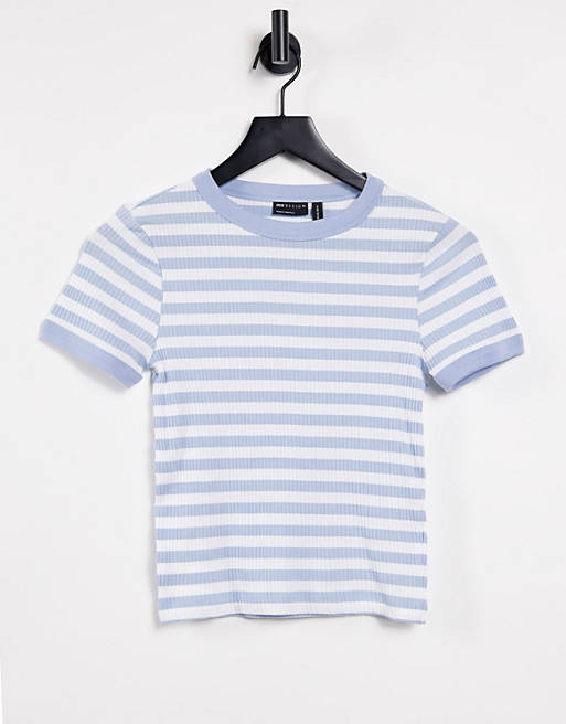ASOS DESIGN slim fit t-shirt in rib in blue and white stripe