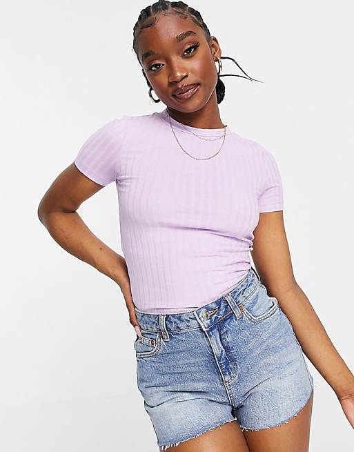 ASOS DESIGN slim fit t-shirt in rib in lilac