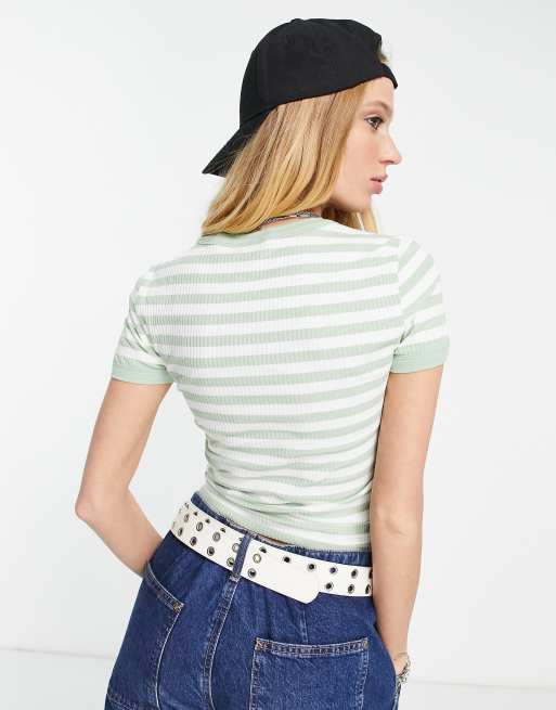 ASOS DESIGN slim fit t-shirt in rib in sage stripe, 3 of 4